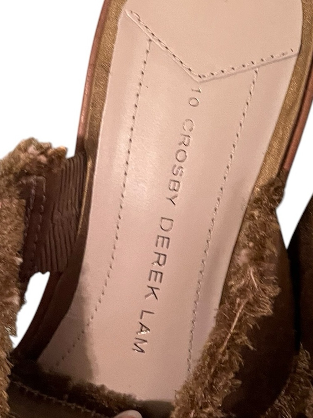 10 Crosby Derek Lam Platform Mule Sandals 7M Brown Fringe Wood Heel Boho Granola - Picture 8 of 10